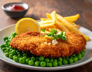 schnitzel med traditionella tillbehör